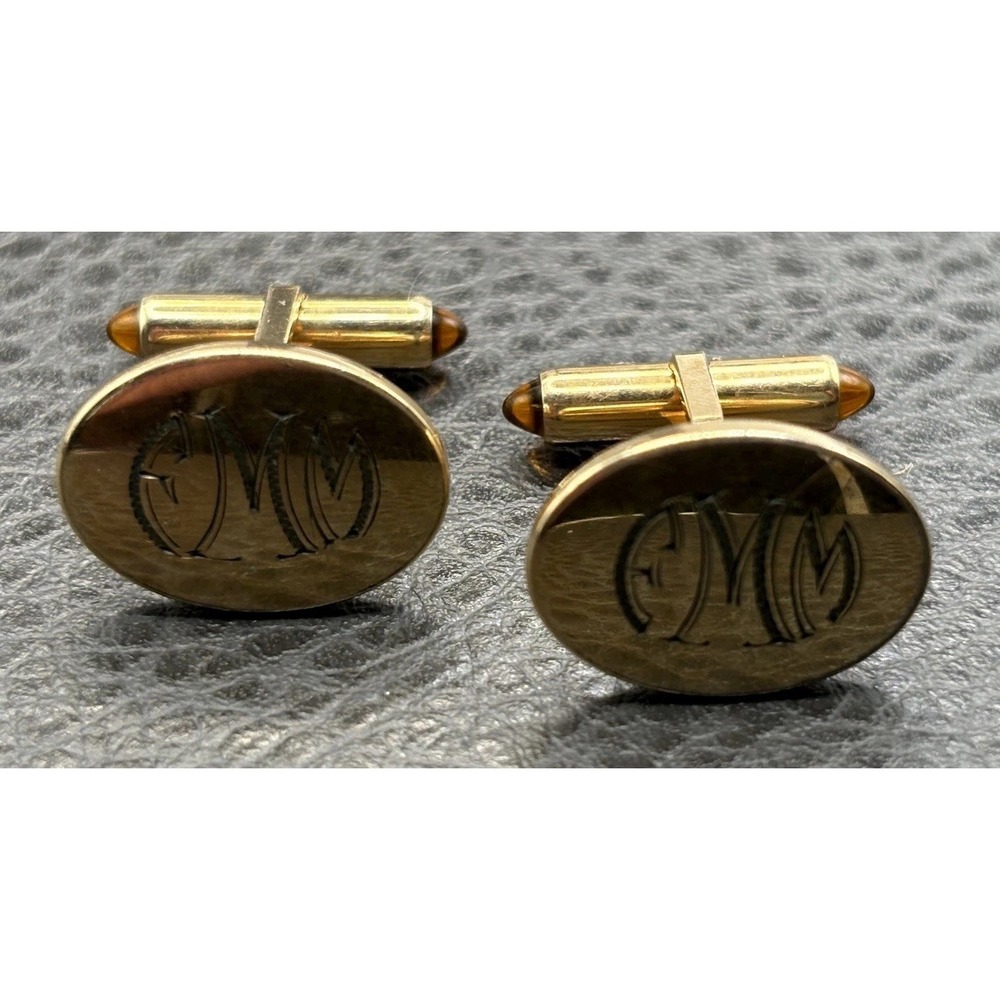 Vintage Krementz Monogram Initial Cufflinks Gold Filled Oval Engraved